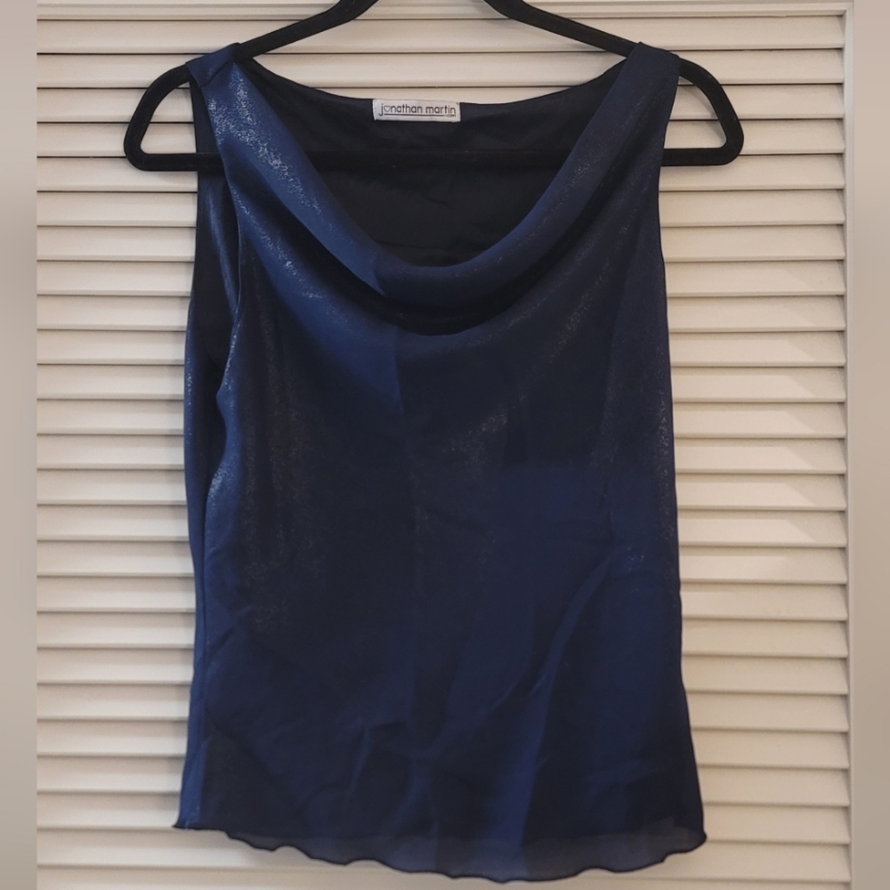 Jonathan Martin - Navy Sleeveless Top With Sparkly Silver Threads